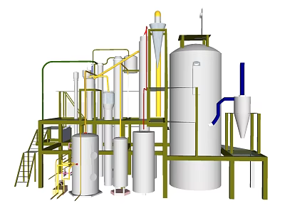 Industrial Processing Equipment With Storage Tanks Pipes Towers And Metal Frames 3d model