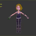 3D Female Character Model Wearing Blue Vest Black Pants Holding Gun With Black Gloves