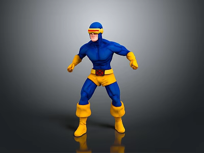 Muscular Superhero Game Movie Character In Blue Yellow Costume With Goggles 3d model