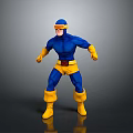 Muscular Superhero Game Movie Character In Blue Yellow Costume With Goggles