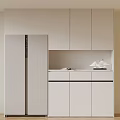 Modern Kitchen Interior With White Built in Refrigerator Freezer And Cabinetry