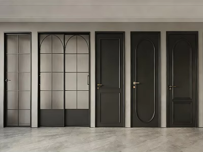 Black Sliding Doors With Various Designs Including Glass Panels And Solid Wood Styles 3d model