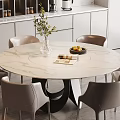 Elegant Modern Dining Table Set With Round Marble Tabletop And Light Colored Upholstered Chairs 3d model