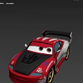 Red and White Streamlined Racing Car with Black Hood Gold Wheels Rear Spoiler and Logos