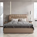 Modern Double Bed With Elegant Tufted Headboard Plush Pillows And Side Nightstands 3d model