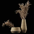 Two Woven Vases With Dried Pampas Grass Natural Material Minimalist Home Decor