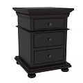 Traditional Dark Wooden Bedside Table Featuring Three Drawers And Decorative Legs