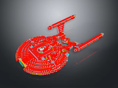 Red Cosmic Spacecraft Model With Circular Design And Arm Like Structures 3d model