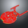 Red Cosmic Spacecraft Model With Circular Design And Arm Like Structures