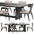 Modern Dining Table Set With Black Tabletop And Light Gray Upholstered Chairs 3d model
