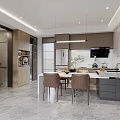 Modern Living Dining Room With Marble Wall Circular Pendant Lights White Sofa And Floor Lamp