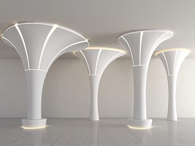 Modern White Architectural Pillars With Sleek Curved Design And LED Lighting 3d model