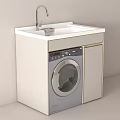White Modern Laundry Cabinet Unit With Sink Faucet And Washing Machine