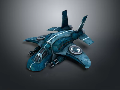 Futuristic Blue Sci Fi Aircraft Model With Angular Wings And Cockpit 3d model
