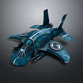 Futuristic Blue Sci Fi Aircraft Model With Angular Wings And Cockpit