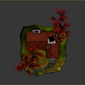 Scenic Miniature Red Roof House With Red Trees Grass And Stone Pathway