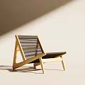 Modern Wooden Frame Lounge Chair With Striped Backrest And Seat Design