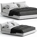 Modern Double Bed Design With White Headboard Black Blanket And Soft Pillows 3d model