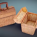Handwoven Wicker Boxes One Closed With Leather Handle And One Open With Compartments
