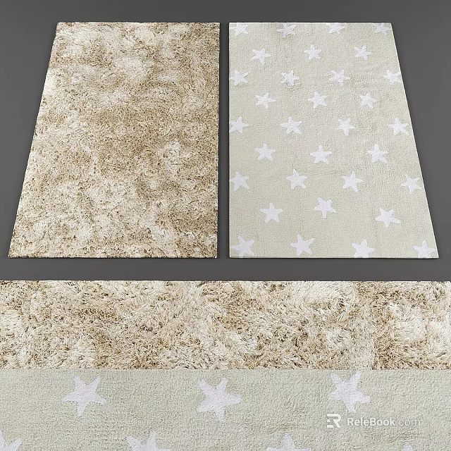 Modern Beige Square Rugs Featuring Textured Design And White Star Patterns 3d model