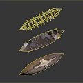 Three Traditional Handcrafted Boats With Wooden Frames And Various Designs