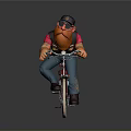 Cartoon Character Riding Red Bicycle With Black Hat Glasses And Beard