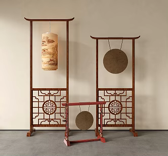 Chinese floor lamp stand carved shelf brass gong 3d model