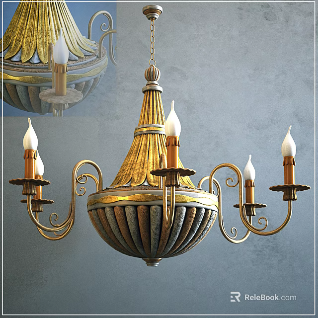 Elegant Gold Chandelier With Curved Arms And Candle Holder Design 3d model 