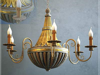 Elegant Gold Chandelier With Curved Arms And Candle Holder Design 3d model