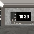 Modern TV Background Wall Design With Marble Finish Storage Shelves And Decorations
