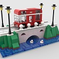 LEGO toy building blocks double decker bus small bridge river duck 3d model