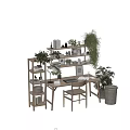 Modern desk and chair bookshelf 3d model