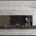 Modern TV Background Wall Design With Marble Texture Storage Cabinets And LED Lights 3d model