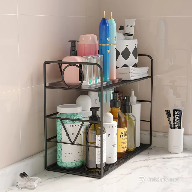 Black Bathroom Storage Shelf With Multiple Layers For Organizing Toiletries Bottles And Jars 3d model 