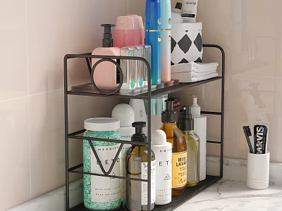 Black Bathroom Storage Shelf With Multiple Layers For Organizing Toiletries Bottles And Jars 3d model
