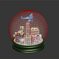 Snow Globe With Small Houses Tower Airplane And Snowflakes On Wooden Base