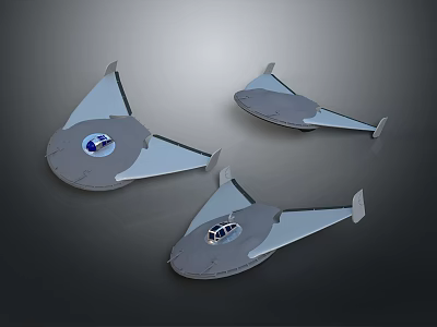 Three Futuristic Science Fiction Flying Vehicle Models With Circular Bodies And Wings 3d model