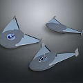 Three Futuristic Science Fiction Flying Vehicle Models With Circular Bodies And Wings