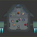 Sci Fi Control Room With Octagonal Structure Blue Glowing Panels And People Inside