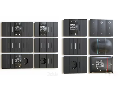 Modern Black Switch Panels Featuring Digital Displays Various Control Functions And Styles 3d model