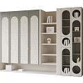 Modern Light Gray And White Wardrobe With Dot Patterned Doors Open Shelves Glass Compartments