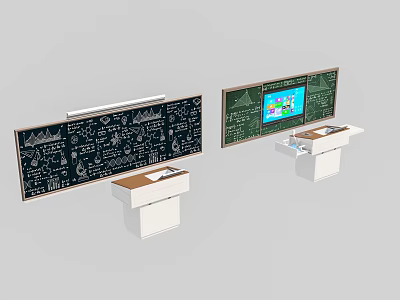 Modern Educational Wall Mounted Blackboard Hanging With Charts Digital Screen And White Stand 3d model
