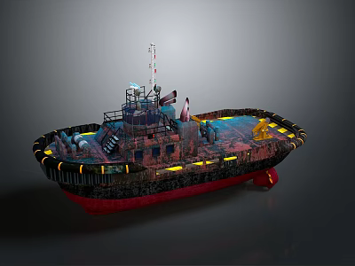 Tugboat with Red and Black Hull Deck Equipment and Yellow Lights as Water Transport Craft 3d model