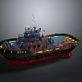 Tugboat with Red and Black Hull Deck Equipment and Yellow Lights as Water Transport Craft