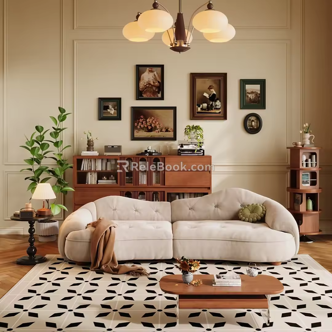 Retro Sofa Combination Middle Ancient Sofa Coffee Table Combination Middle Ancient Style Double Sofa Retro Sofa Coffee Table Combination Middle Ancient Style Locker Middle Ancient Style Living Room 3d model
