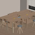 Wooden Workbench With Tools Stools And Craft Supplies For DIY Activities