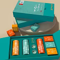 Open Green Tea Gift Box With Colorful Containers And Small Packets 3d model