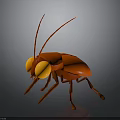 Red Cartoon Insect with Big Yellow Eyes 3D Render on Grey Background