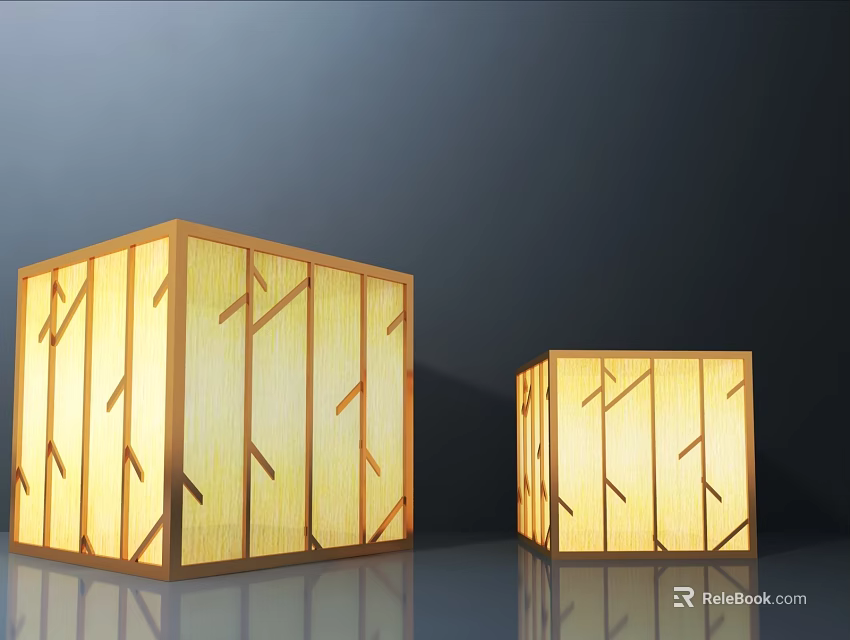 Modern Cube Outdoor Lights With Wooden Frame And Luminous Panels For Garden Decor 3d model 