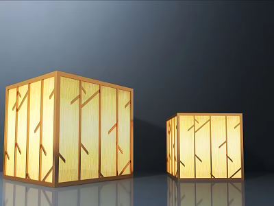 Modern Cube Outdoor Lights With Wooden Frame And Luminous Panels For Garden Decor 3d model
